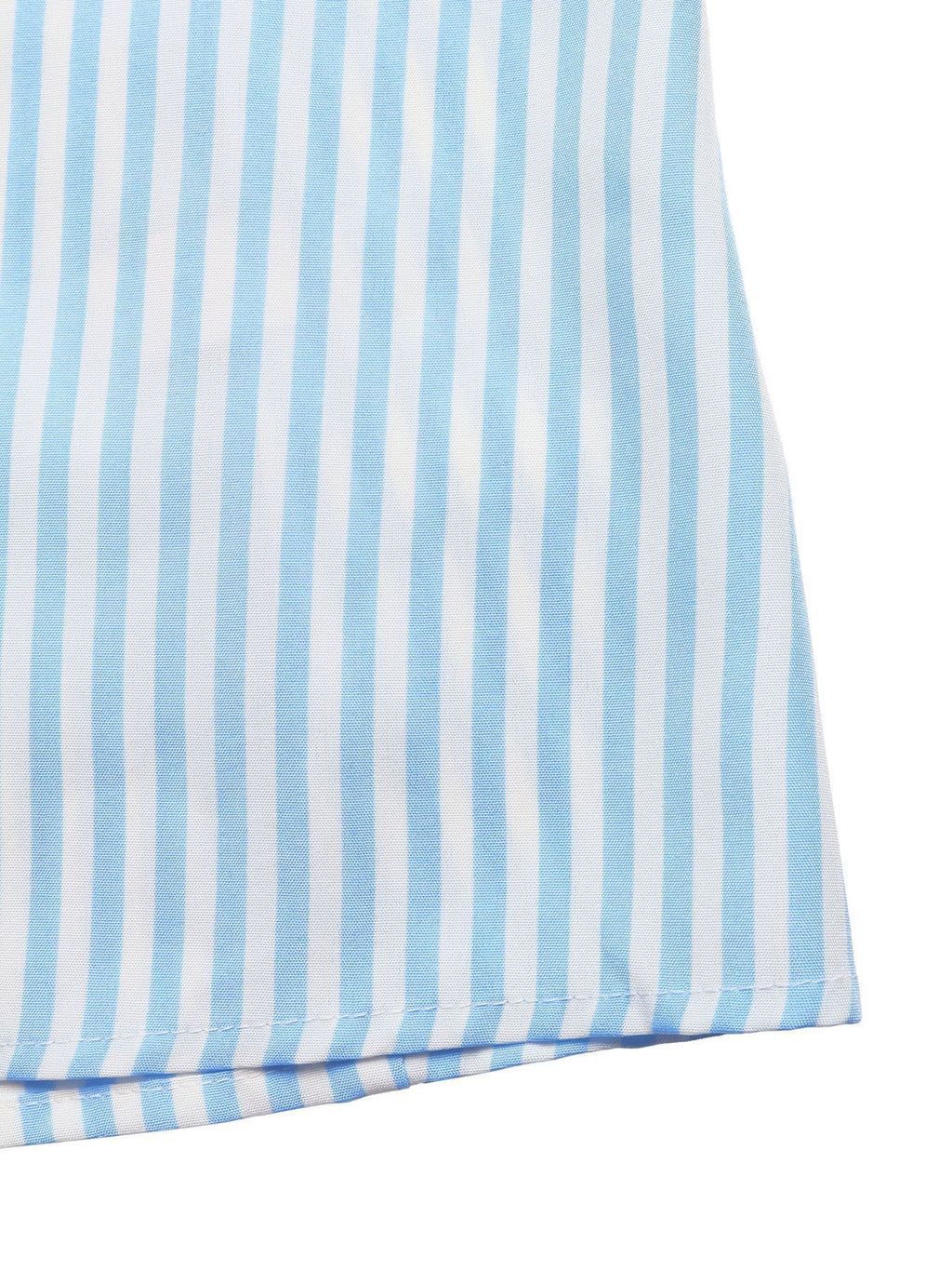 Blue and white striped maxi dress hem with stitched border