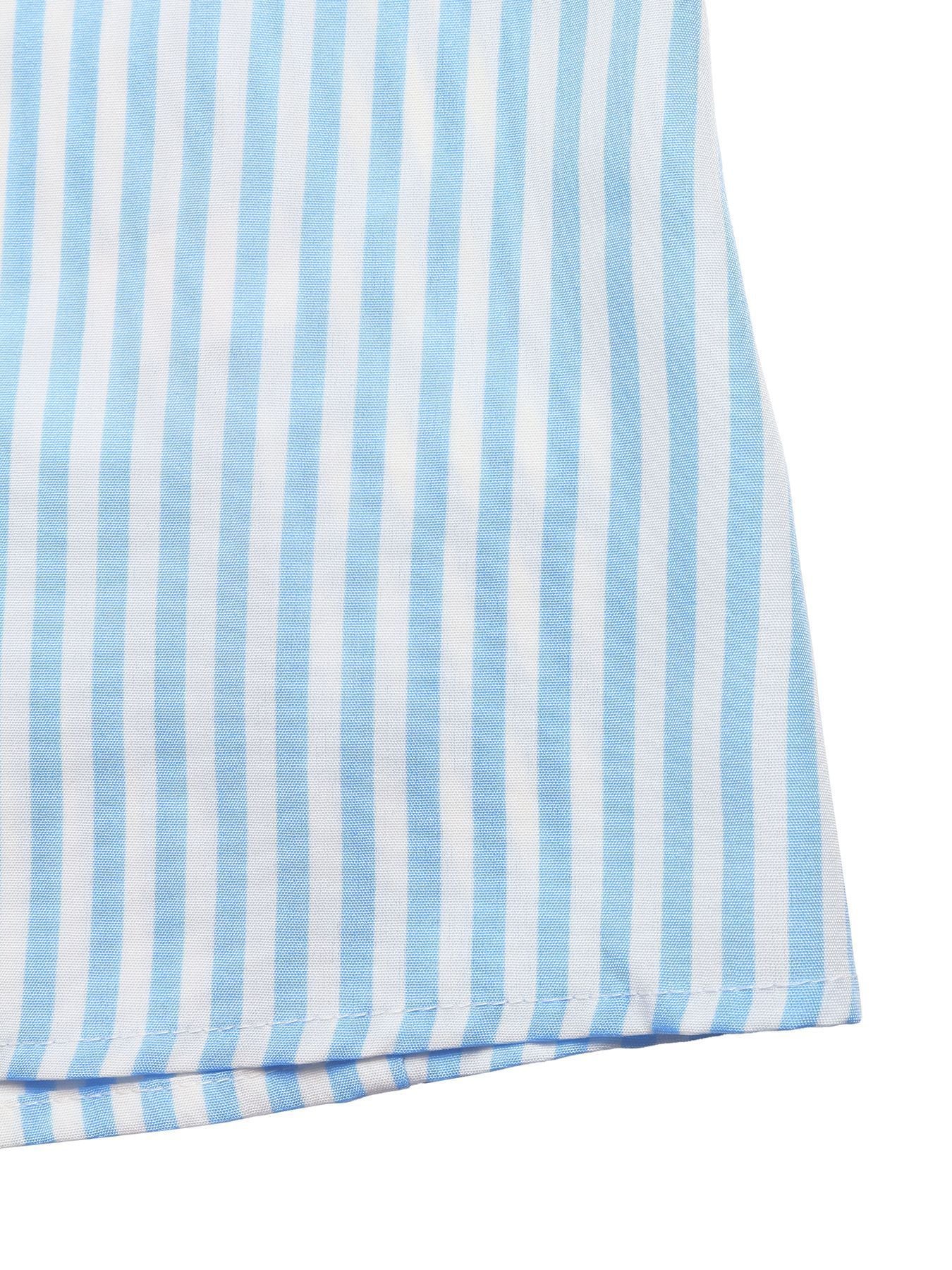 Blue and white striped maxi dress hem with stitched border