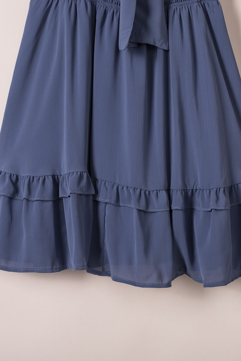 Dusty blue tiered ruffle skirt with gathered waistband