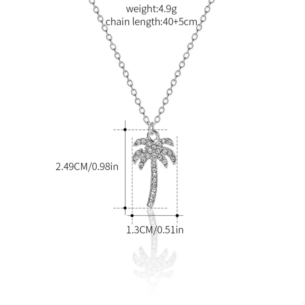 Size chart: silver palm pendant height 2.49 cm; chain length 40+5 cm