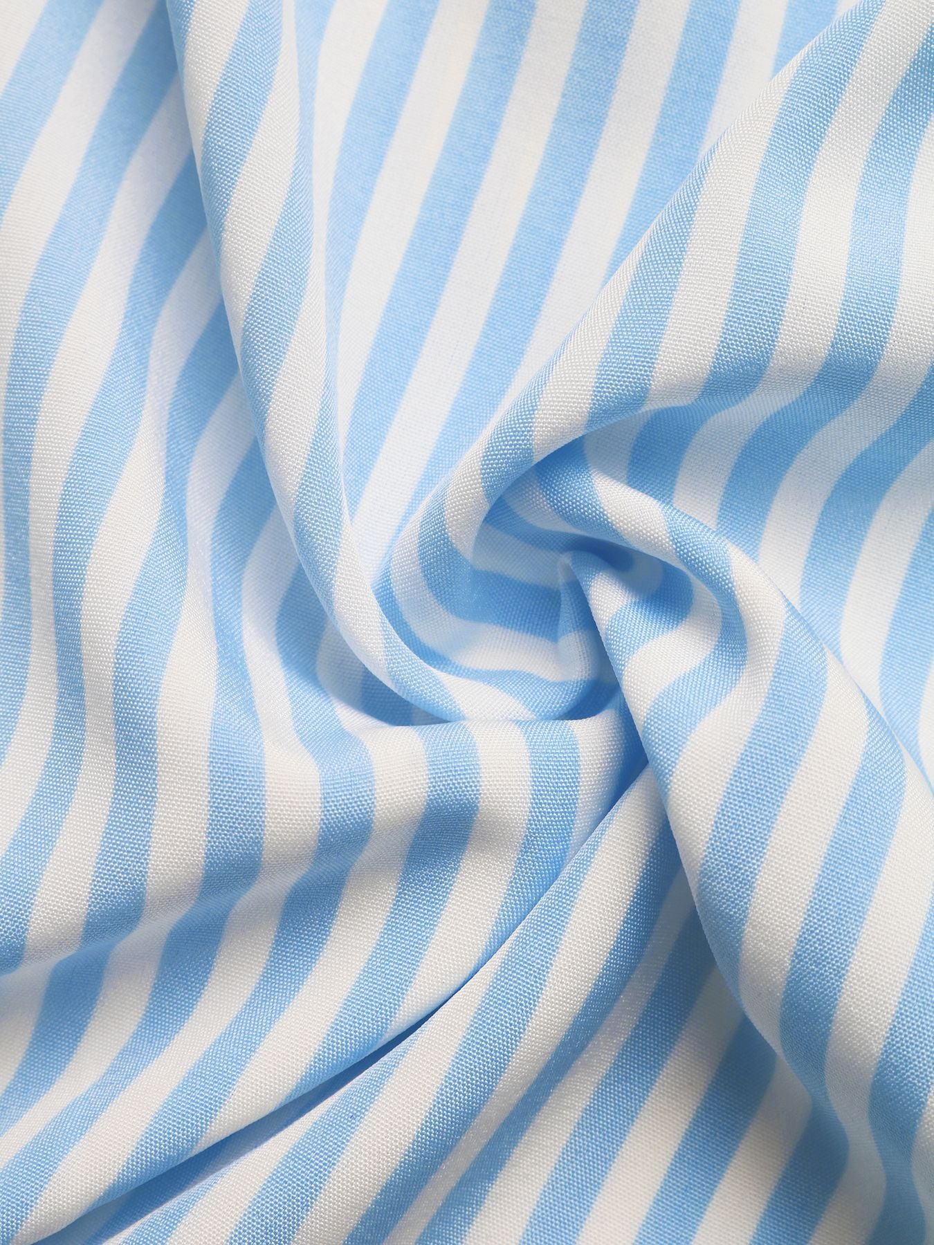 Blue and white striped woven fabric with soft drape texture