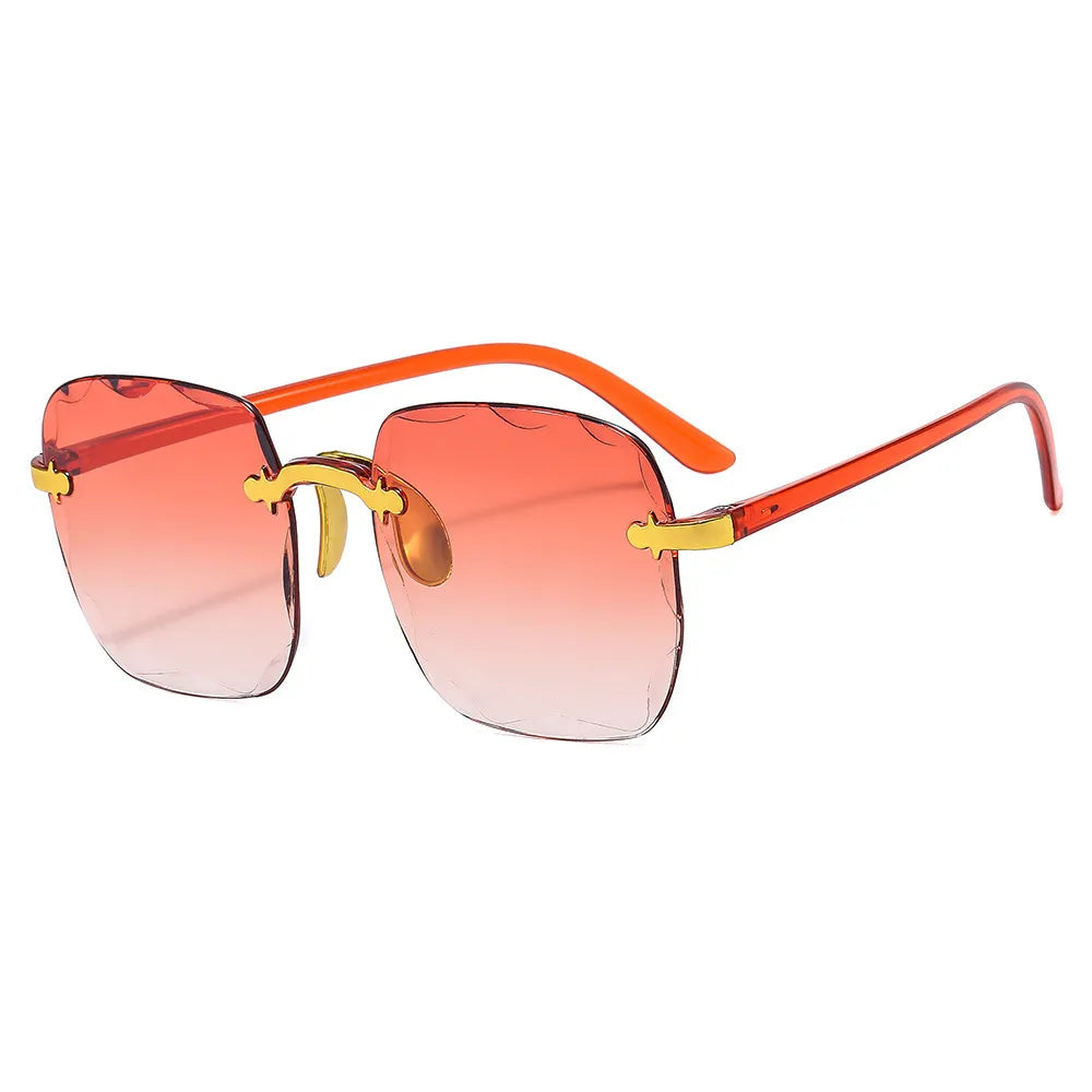 Square gradient sunglasses, orange frame with coral-to-orange gradient lenses and gold hardware