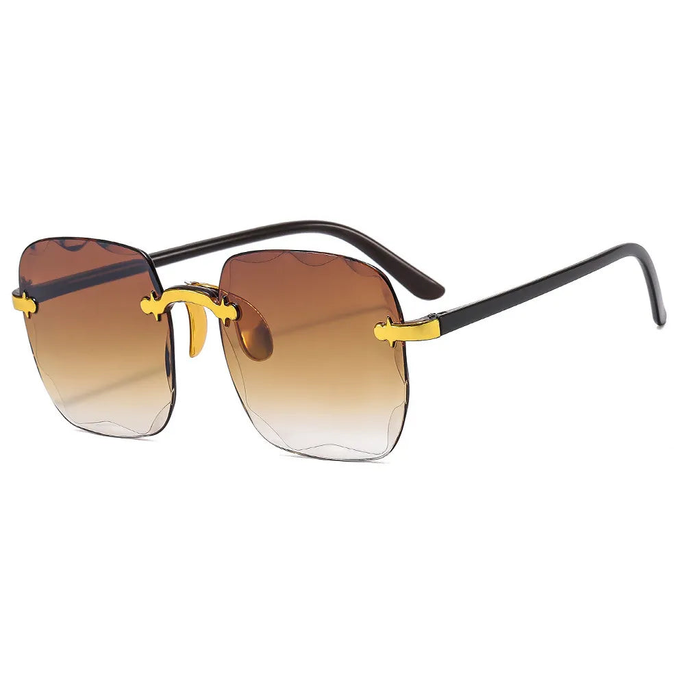 Square gradient sunglasses, dark frame with amber-to-gold gradient lenses and gold accents