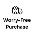 Worry-free purchase protection icon with clock and delivery truck