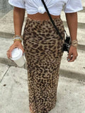 Leopard print high-waisted maxi skirt, fitted waist and long straight silhouette