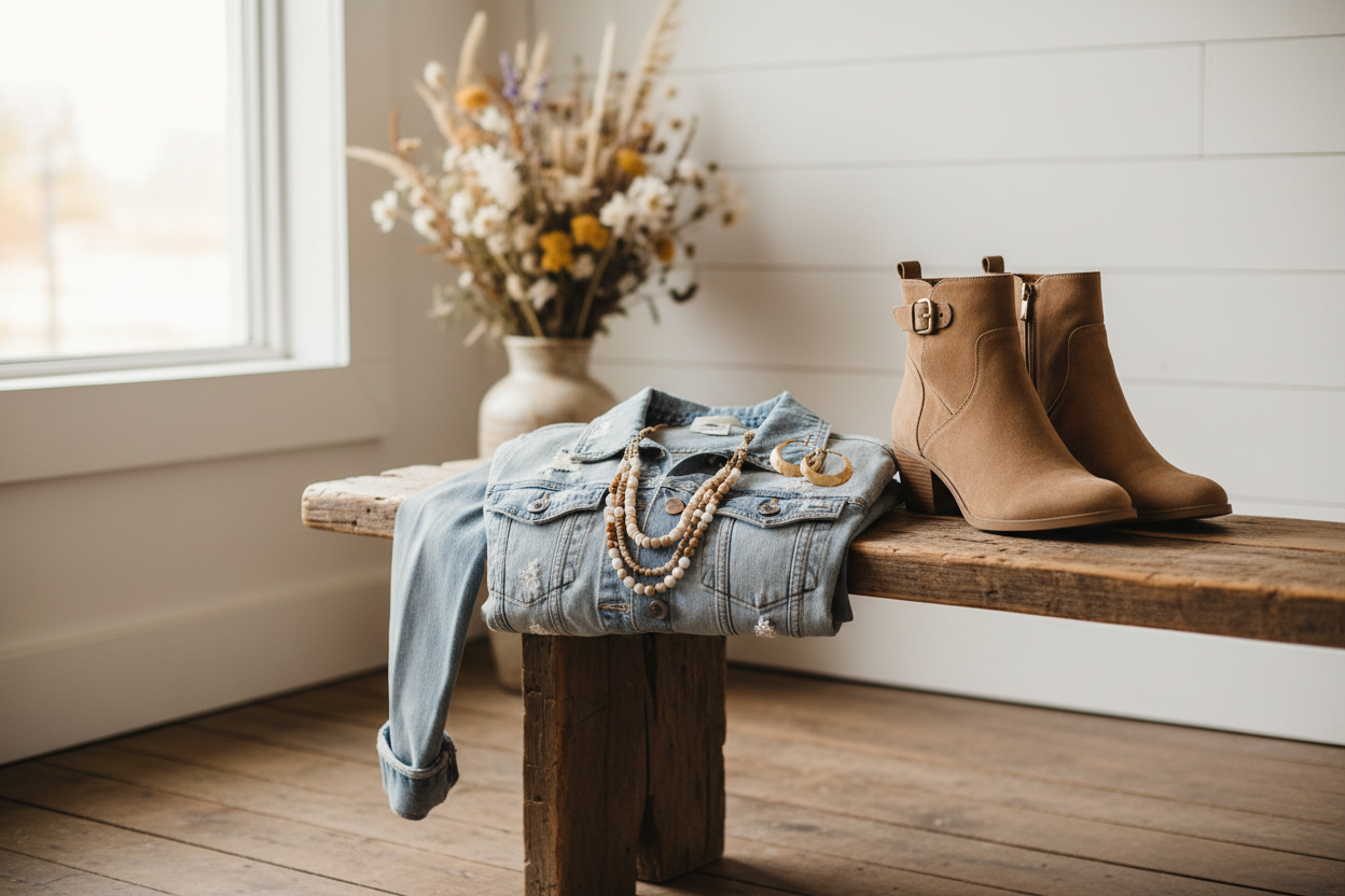 Denim on Wooden Bench Hero Banner
