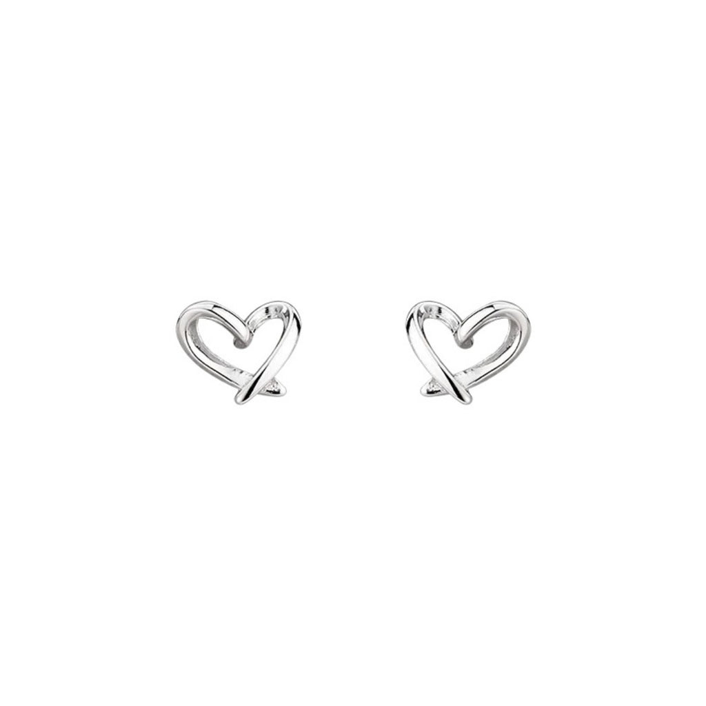 Pair of silver heart-shaped stud earrings with curved heart outline