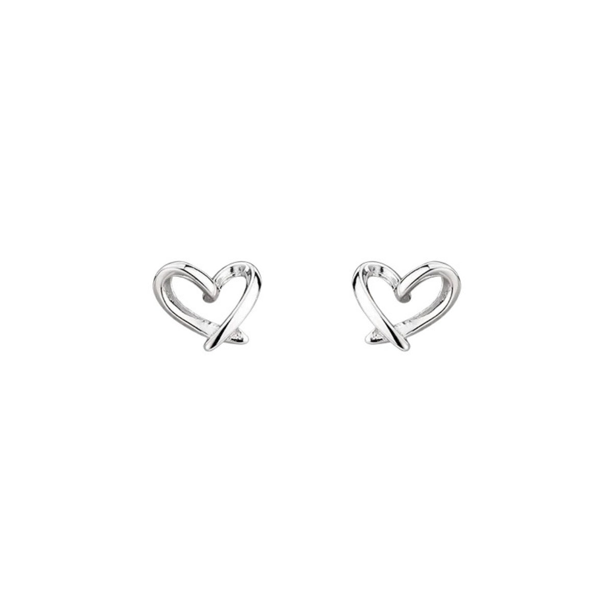 Pair of silver heart-shaped stud earrings with curved heart outline