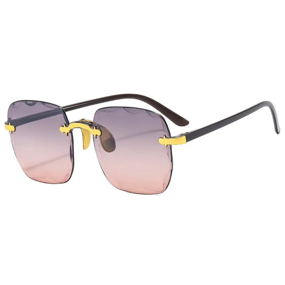 Square gradient sunglasses, brown-to-pink gradient lenses, gold hardware, dark frame